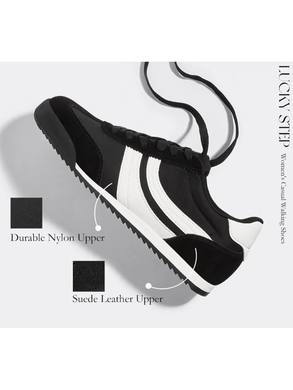Women's Black Lightweight Thin Sole Lace up Anti Slip Classic Retro Sneakers